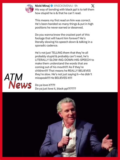 #NickiMinaj drags #GavinNewson after he told the Mayor of Atlanta and a mostly black crowd that he is just like them because he has a bad 960 SAT score and can not read a speech.
