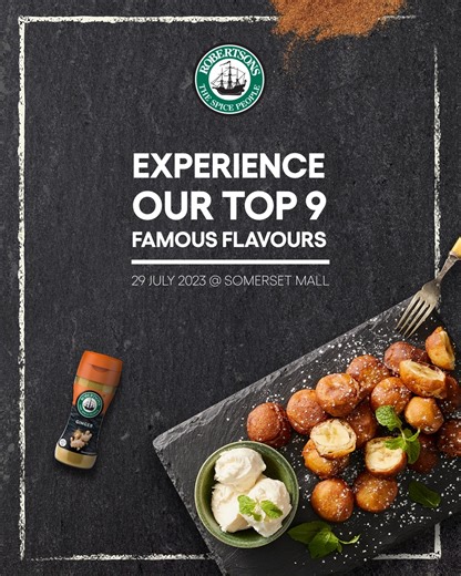 25 reactions · 3 comments | Somerset Mall, stand up! Our Top 9 #FamousForFlavour finalists are getting ready to impress you at Somerset Mall on the 29th July for a tasting you don’t want to miss! There’ll also be #RobertsonsSpice goodie bags when you vote for your favourite meal Get more info here: https://bit.ly/3Tmugp4 | Robertsons Herbs & Spices | Facebook