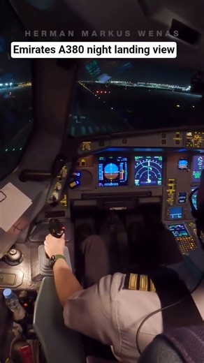 Emirates A380 night landing view#fyp#Emirates#A380#night#landing#view#viralvideo