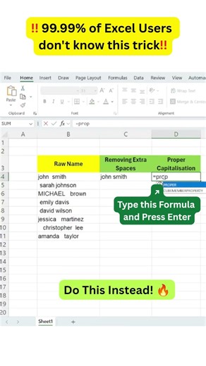 Removing Extra Spaces and Proper Capitalisation Excel Hack | Excel Formula Hacks
