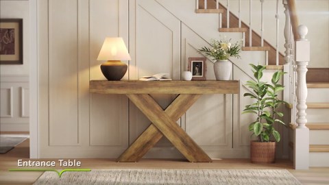 LITTLE TREE Narrow Console Table, 55-Inch Farmhouse Entryway Table, X-Shaped Couch Table Behind Sofa for Living Room, Entryway, Entrance, Foyer, Hallway, Rustic Brown