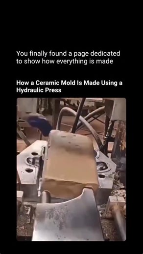How Everything Is Made on Instagram: "The hydraulic press method is a common industrial way to form ceramic parts using high pressure instead of liquid clay. First, ceramic raw materials are crushed and milled into a very fine powder. This powder is mixed with small amounts of water and binders so it will hold together when pressed. Next, the powder is poured into a rigid mold, usually made from steel or hardened metal. The mold already has the exact shape of the final ceramic piece. The mold is