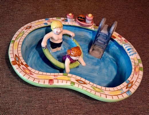 Ceramic Chip & Dip Set : Novelty Serving Bowl Shaped Like a Pool and Boat With Kids - Etsy