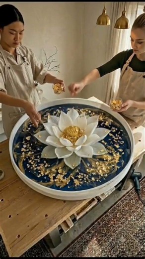 HOW TO MAKE A LUXURY RESIN TABLE WITH 3D LOTUS AND GOLD FLAKES #epoxyresin