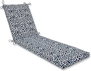 Pillow Perfect Damask Indoor/Outdoor Solid Back Chaise Lounge Cushion with Ties, Plush Fiber Fill, Weather, and Fade Resistant, 80" x 23", Blue/White New Damask, 1 Count