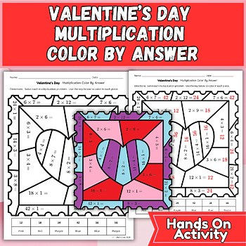 Valentines Day Multiplication Worksheets | Color By Answer | February Math