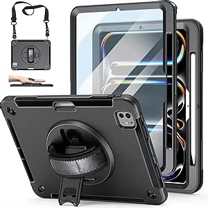 Case for iPad Pro 11 M5 2025/ M4 2024: Protective Cover for iPad Pro 11 Inch 5th Generation with Screen Protector- Stand- Handle- Shoulder Strap- Pencil Holder- Black