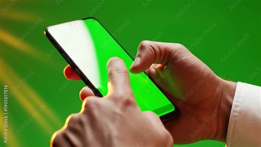 Green Screen man s hand holding a black smartphone with and touching or press display using mobile phone chroma key touch on background scene 1 distortion, overlay, glitch, static noise, scan lines
