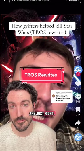 Replying to @Thotline News and Politics grifters helped make TROS the worst Star Wars movie ever made, and that’s the movie that largely shapes the general perception of the Star Wars sequels. Disney responded directly to grifter backlash after the Last Jedi (a movie with plenty of flaws and plenty to build on). In response to the fans (partially), they steered Star Wars into the ground. @Ethan On Everything #starwars #starwarsfan #disney #movies #film