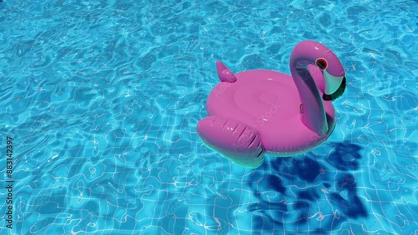 Inflatable Pink Flamingo Swim Loop Floats in the Pool in Summer, Top View