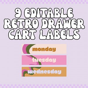 9 Editable Drawer Cart Labels | Rolling Cart Labels | 9 Drawer Cart Labels