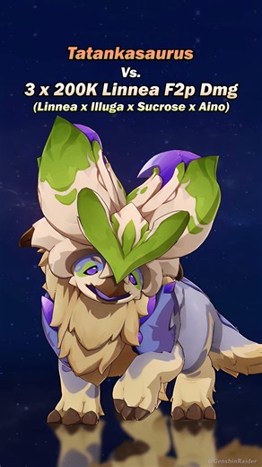 Tatankasaurus Beast Vs Linnea x Illuga x Sucrose x Aino🙀 | 3x 200k dmg🔥 #genshinimpact #hoyocreators