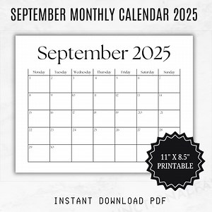 September 2025 Calendar Printable: Monthly Planner (PDF Download) - Etsy