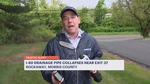 Collapsed sewer basin causes hole to open on I-80 near Exit 37 in Rockaway
