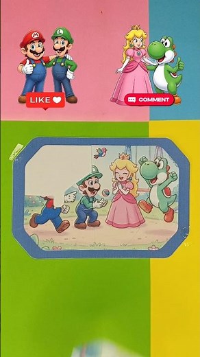 Luigi, Mario, Peach, and Yoshi are playing with paper dolls together! #mario #shorts