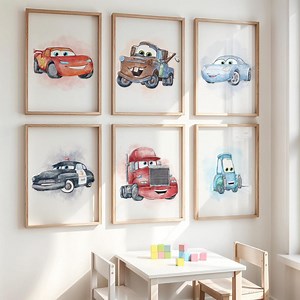 Watercolor Car Poster Set – Cute Cartoon Vehicle Wall Art for Kids Room, Nursery or Playroom Set of 6 Prints - Etsy