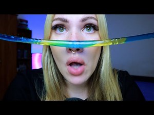ASMR EATING JELLY SNAKE | Beautiful Girl playfully licks jelly