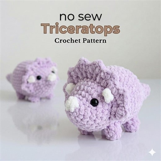No Sew Triceratops Crochet Pattern, Chubby Dino Amigurumi PDF, Low Sew Dinosaur Plushie Tutorial, Easy Market Prep Pattern - Etsy
