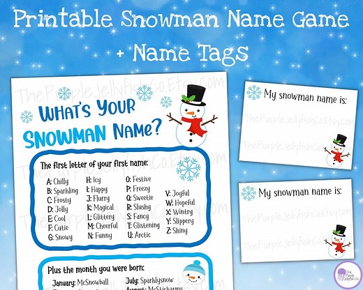 What's Your Snowman Name Game, Printable Winter Game for Kids, Snowman Name Generator, Winter Classroom Activity, Kids Christmas Activity - Etsy