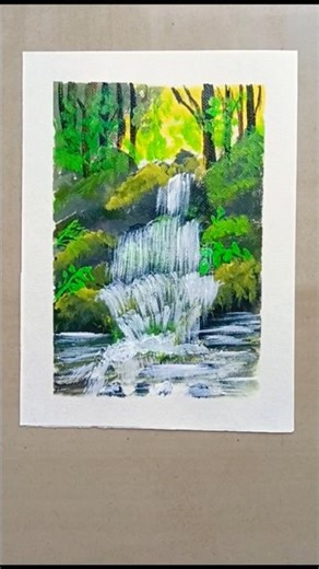 Easy acrylic waterfall painting for beginners ✨✨#acrylicscenery #acrylicpainting #naturelandscape
