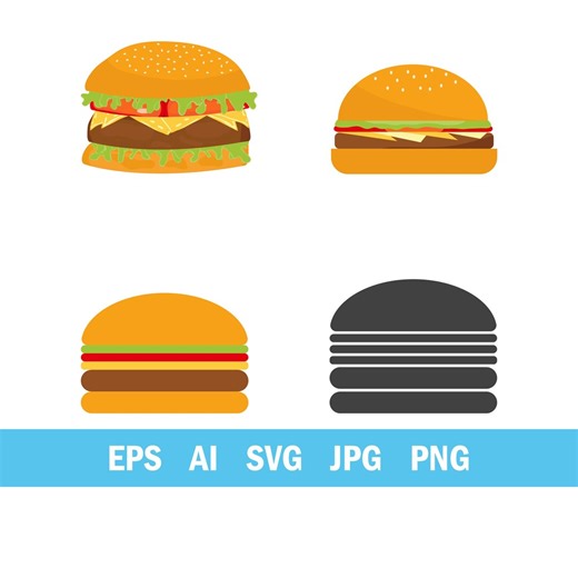 Vector Set of Four Burger Icons in Detailed Minimalist and Silhouette Styles for Fast Food Design. Eps/ai/svg/jpg/png - Etsy