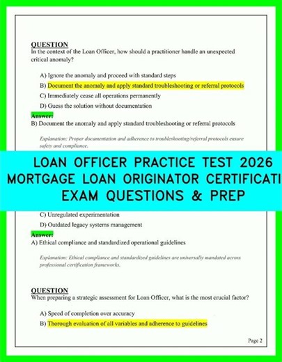 LOAN OFFICER PRACTICE TEST 2026 MORTGAGE LOAN ORIGINATOR CERTIFICATION EXAM QUESTIONS & PREP 2026!