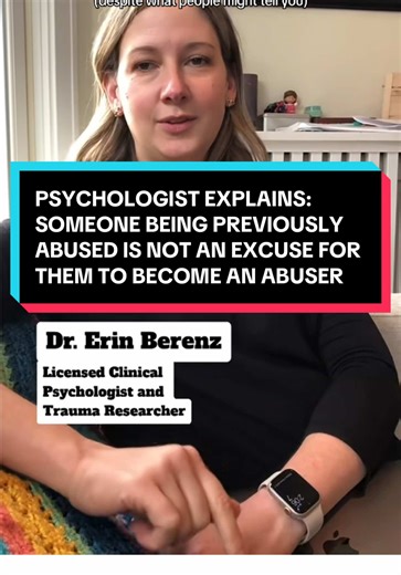 And here it is folks! Having been abused is NEVER an excuse for becoming an abuser, as explained by a clinical psychologist. We often see abusers using this rhetoric to make people feel bad for them or sympathize with them and downplay the severity of their actions. But, as Dr. Berenz explained, that’s not how it works. If you are dealing with trauma from abuse, know that you don’t have to go on your healing journey alone. All of our therapists are specialized in treating trauma. Click the link 