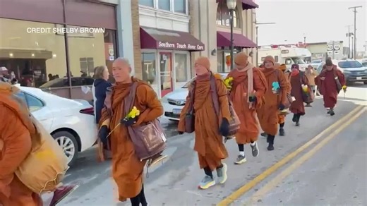 Buddhist monks on Walk for Peace in Lawrenceville, Virginia