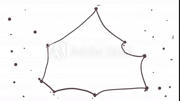 A curved outline frame appears between the dots flickering along the edges of the image.