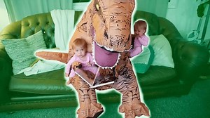 t-rex babysitter with twins, funny family moments