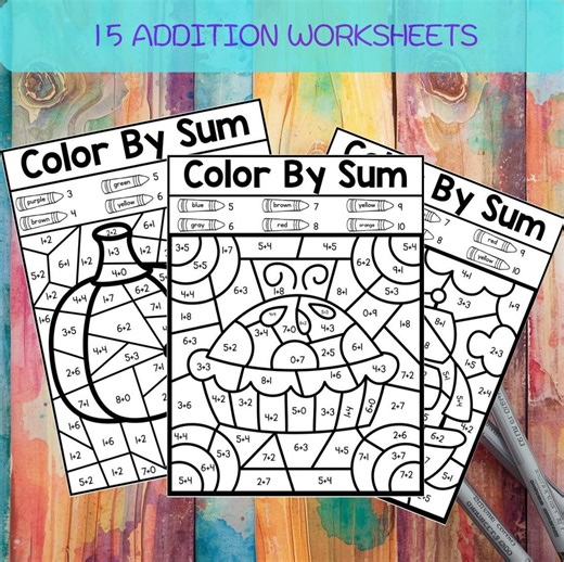 Color by Sum Math Worksheets – Addition & Subtraction Within 10, Kindergarten Activity (PDF Download) - Etsy