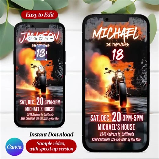 Motorcycle Birthday Video Invitation, Instant Download - Etsy