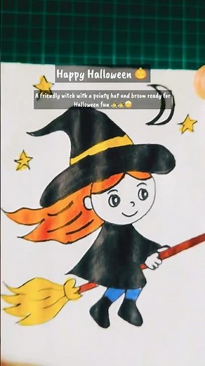 👧🏻 How to Draw A Witch 🧙For Halloween | Cute Girl | Easy Witch Drawing #witch #drawing #halloween