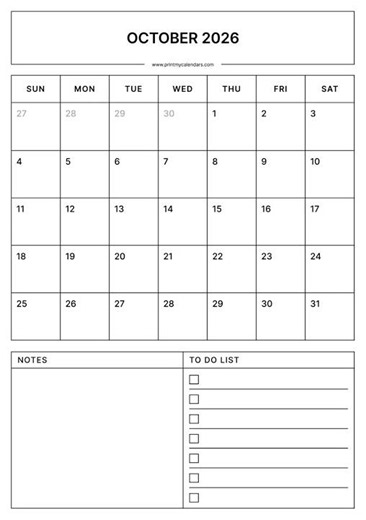 October 2026 Calendar | Printable A4 & US Letter | Portrait & Landscape | Free | October 2026