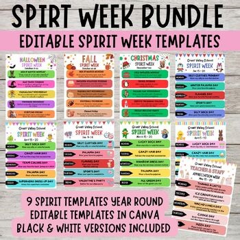 Spring Fall Spirit Week Flyer Template Class Teacher PTO Editable Seasonal