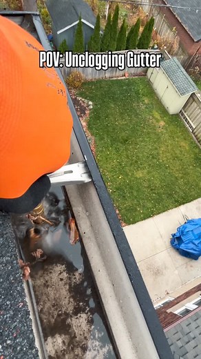 Unclogging gutter filled from fall leaves #toronto #torontohomes #renovation #restoration #luxuryhomes #satisfying #cleaning #asmr | Shine Windows