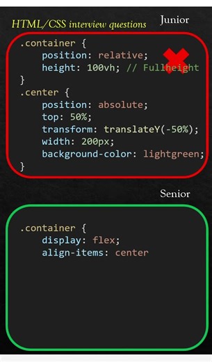 🔥Junior vs senior web developer , place div in center #shorts #javascript #coding
