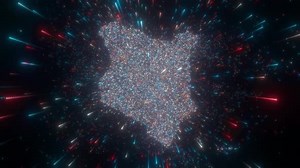 Digital Kenya Map Formed by Glowing Particles and Light Streaks