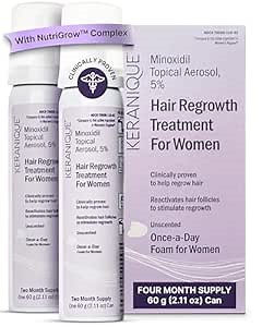 Keranique Women's 5% Topical Minoxidil Foam – Hair Regrowth Scalp Treatment with Powerful NutriGrow blend - Supports Thicker, Fuller, Healthier Hair & Scalp - 4 Month Supply
