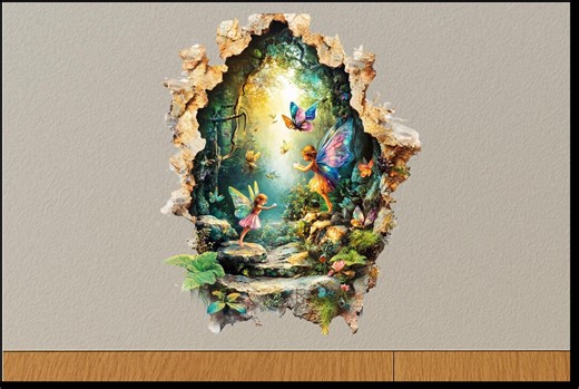 3D Fairy Wall Decal: Blue Wing Fantasy Hole Sticker - Etsy