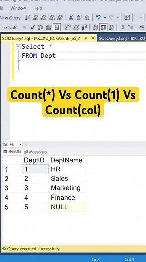 SQL | Count(*) vs Count(1) Vs Count(colname) #sqltips
