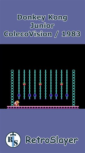 Rescue your dad in Donkey Kong Junior for ColecoVision. Climb vines, dodge enemies, and outwit Mario to set Donkey Kong free. #DonkeyKongJunior #RetroGaming #ColecoVision | Retro Slayer