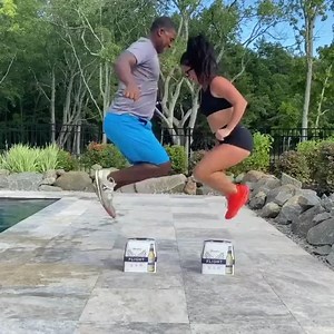 Just some proof that you really can use anyyyything as workout equipment 😂 Give this workout a try: 5 Rounds of 10 reps each: 1) lateral hops 2) weighted thrusters 3) straight leg to v-out sit ups 4) plank push-up jump through weighted high pull. Comment how you’re getting creative today and let’s #RaiseTheBar!!! | Emily Breeze Ross Watson