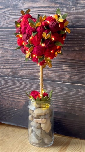 🌹DIY Glowing Heart Topiary | Aesthetic Paper Mache & Felt Rose Craft Tutorial 🌹✨