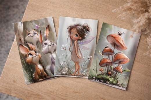 Printable Postcards   Printable Folded Cards | 13 Design Bundle | Woodland Watercolor | Instant Download - Etsy