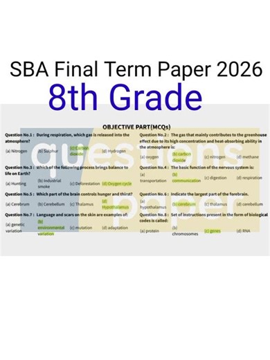 Class 8 Science Paper School Based Assessment 2026 | SBA 3rd Term papers 8th Class | PEC Grade 8th