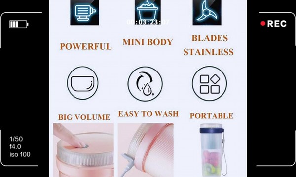 Blue Mini Blender - USB Rechargeable, Portable, 320ml