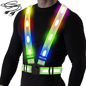 LED Reflective Vest, USB Rechargeable Reflective Running Gear with Safety Lights and Adjustable Size Elastic Band Night Vest Gear Accessories for Men Women Kids