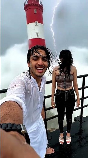 “Lighthouse Storm Vlog 🌊⚡ Extreme Weather | Pakistani Couple in Heavy Rain”