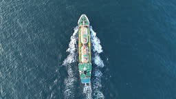 Lpg Tanker Lng Tanker Running In The Ocean Oil Crude Gas Tanker Ship Lpg At Tanker Bay Petroleum Chemical Or Methane Freighter Export Import Transportation 4K Stock Video - Download Video Clip Now